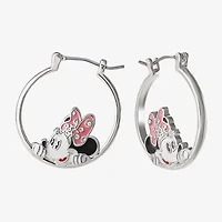 Disney Classics Womens Crystal 22.8mm Bow Minnie Mouse Hoop Earrings