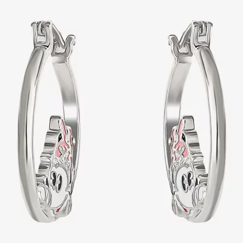 Disney Classics Womens Crystal 22.8mm Bow Minnie Mouse Hoop Earrings