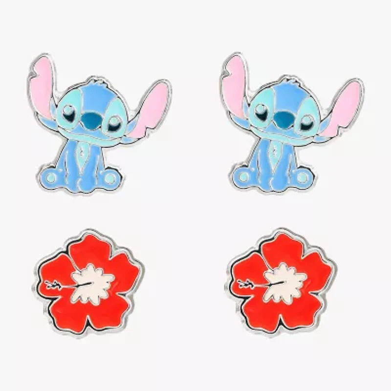 Disney Classics Womens Flower Lilo & Stitch 2 Pair Earring Set