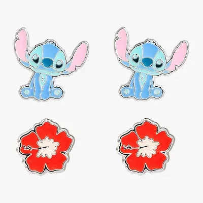 Disney Classics Womens Flower Lilo & Stitch 2 Pair Earring Set
