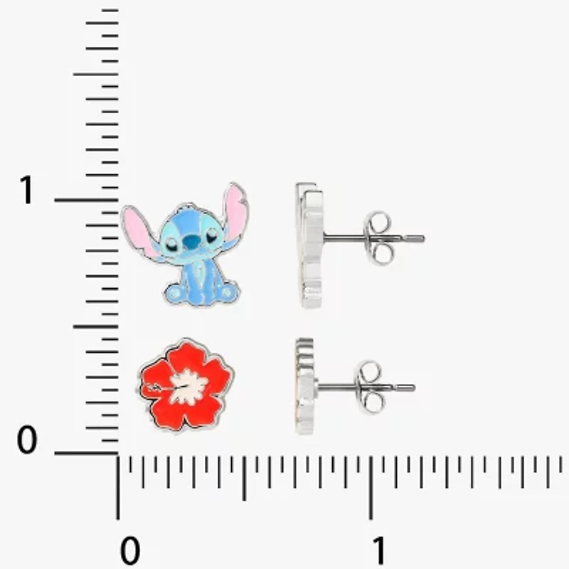 Disney Classics Womens Flower Lilo & Stitch 2 Pair Earring Set