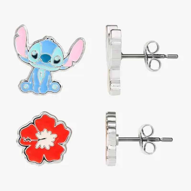 Disney Classics Womens Flower Lilo & Stitch 2 Pair Earring Set