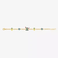 Disney Classics Womens Crystal 18K Gold Over Brass Flower Lilo & Stitch Charm Bracelet
