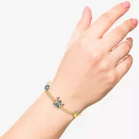 Disney Classics Womens Crystal 18K Gold Over Brass Flower Lilo & Stitch Charm Bracelet