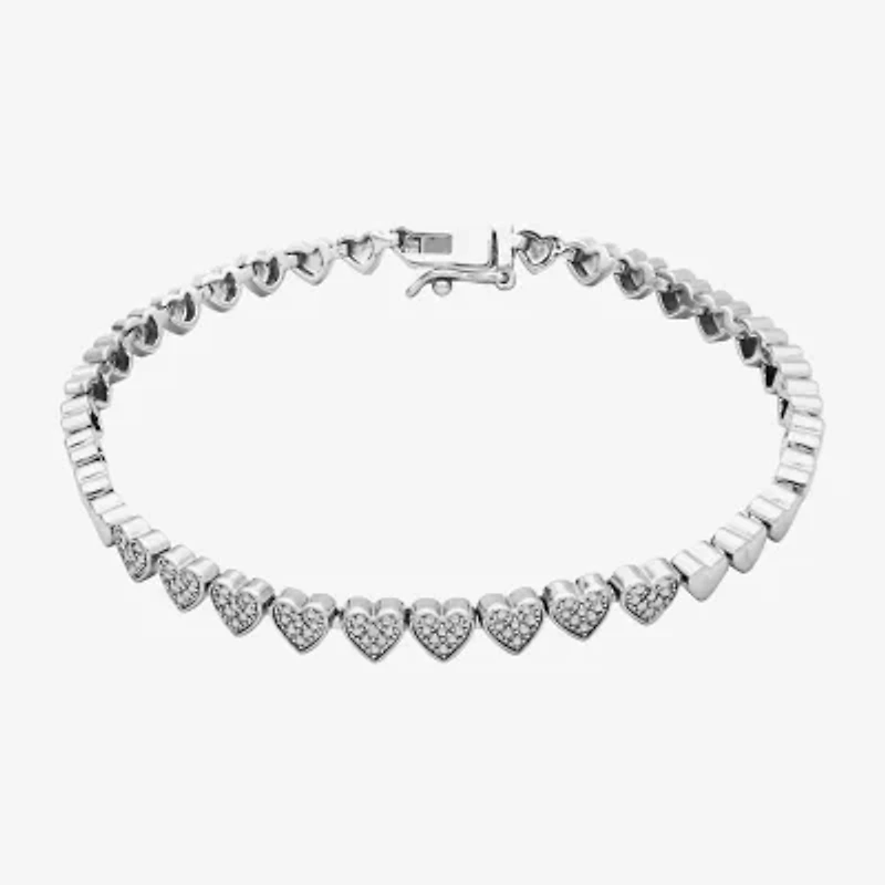 Sparkle Allure Womens Natural Diamond Accent Pure Silver Over Bronze Heart 7.25 Inch Tennis Bracelet