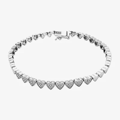 Sparkle Allure Womens Natural Diamond Accent Pure Silver Over Bronze Heart 7.25 Inch Tennis Bracelet