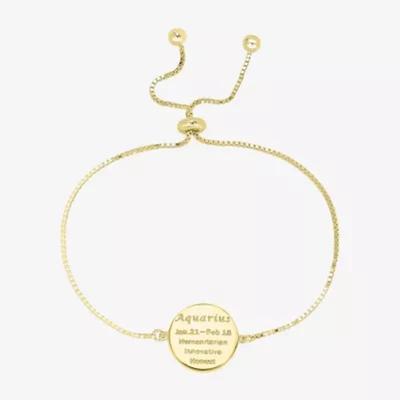 Sparkle Allure Zodiac Coin Womens Crystal 14K Gold Over Brass Round Bolo Bracelet