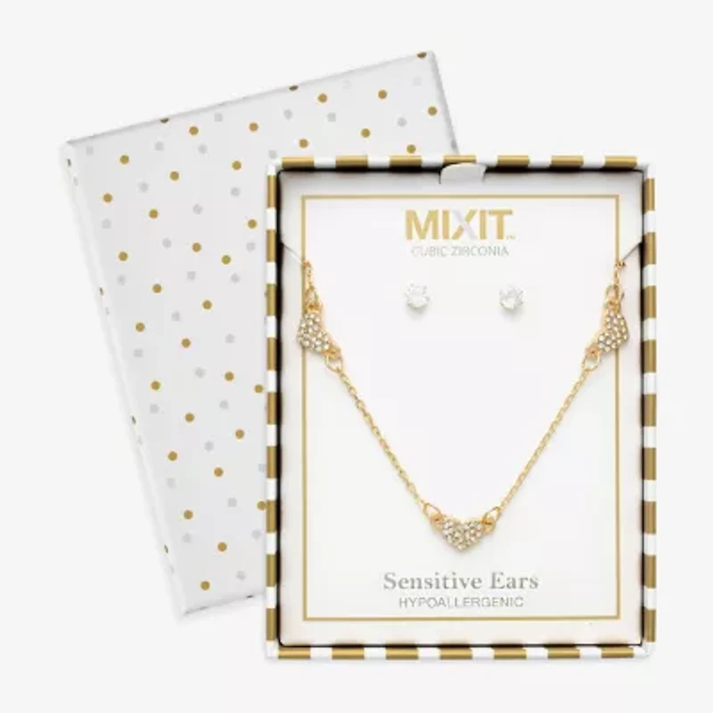 Mixit Womens Cubic Zirconia Heart Hypoallergenic 2-pc. Jewelry Set