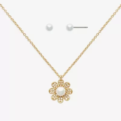 Mixit Womens Cubic Zirconia Simulated Pearl Flower Hypoallergenic 2-pc. Jewelry Set