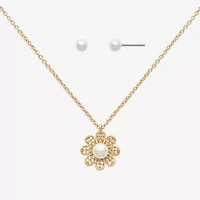 Mixit Womens Cubic Zirconia Simulated Pearl Flower Hypoallergenic 2-pc. Jewelry Set