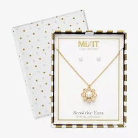 Mixit Womens Cubic Zirconia Simulated Pearl Flower Hypoallergenic 2-pc. Jewelry Set