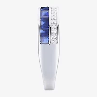 Womens Lab Created Blue Sapphire Sterling Silver Side Stone Band