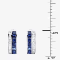 Womens Lab Created Blue Sapphire Sterling Silver 15mm Hoop Earrings