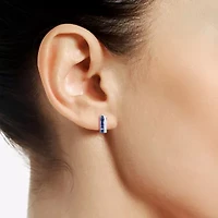 Womens Lab Created Blue Sapphire Sterling Silver 15mm Hoop Earrings
