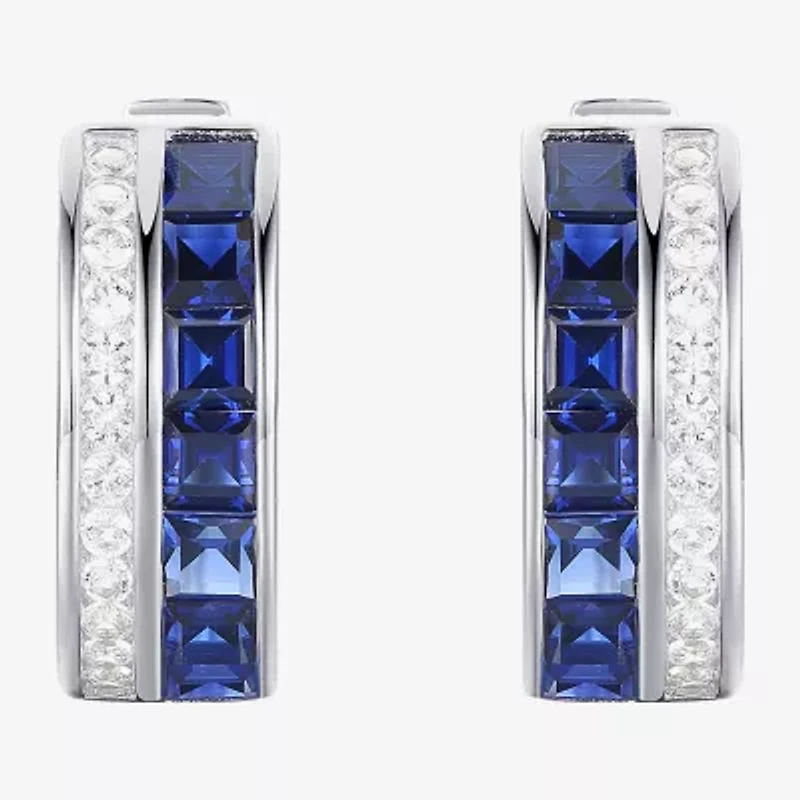 Womens Lab Created Blue Sapphire Sterling Silver 15mm Hoop Earrings