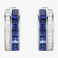 Womens Lab Created Blue Sapphire Sterling Silver 15mm Hoop Earrings