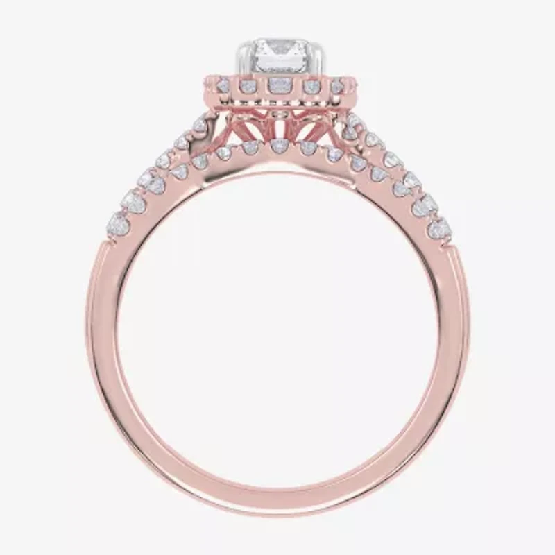(G-H / Si1-Si2) Womens 7/8 CT. T.W. Lab Grown White Diamond 10K Gold Side Stone Halo Bridal Set