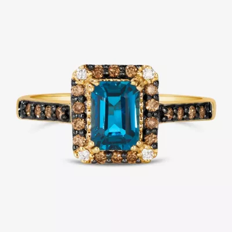 Le Vian® Ring featuring Deep Sea Blue Topaz™ Chocolate Diamonds® Nude Diamonds™ set 14K Honey Gold™