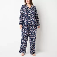 Liz Claiborne Womens Flannel Long Sleeve 2-pc. Plus Pajama Sets