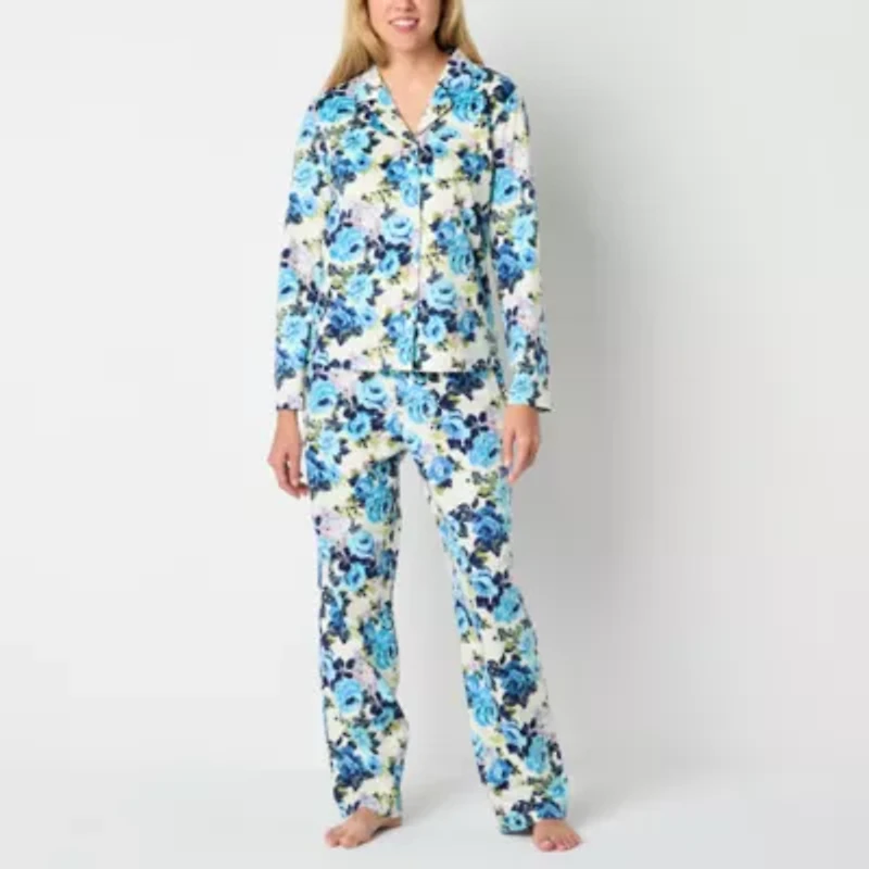 Adonna Womens Fleece Long Sleeve 2-pc. Pajama Sets