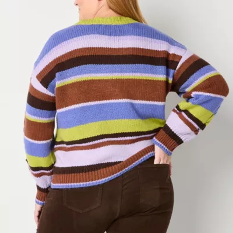 St. John's Bay Plus Womens Crew Neck Long Sleeve Cable Knit Pullover Sweater