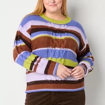 St. John's Bay Plus Womens Crew Neck Long Sleeve Cable Knit Pullover Sweater