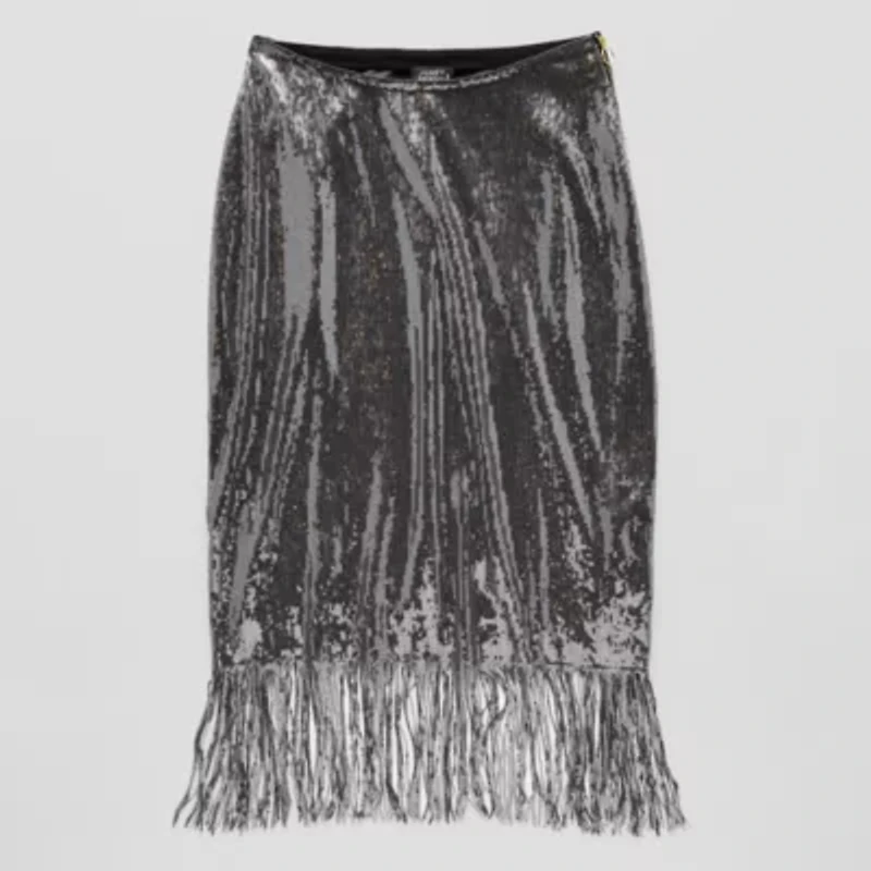 Jamey Perry x JCPenney Womens Adaptive Sequin Fringe Seated Rise Midi Skirt