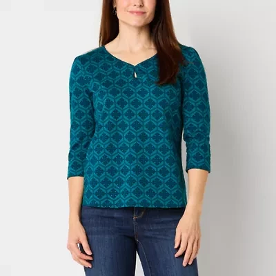 Liz Claiborne Womens Tall Keyhole Neck 3/4 Sleeve Blouse