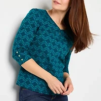 Liz Claiborne Womens Tall Keyhole Neck 3/4 Sleeve Blouse