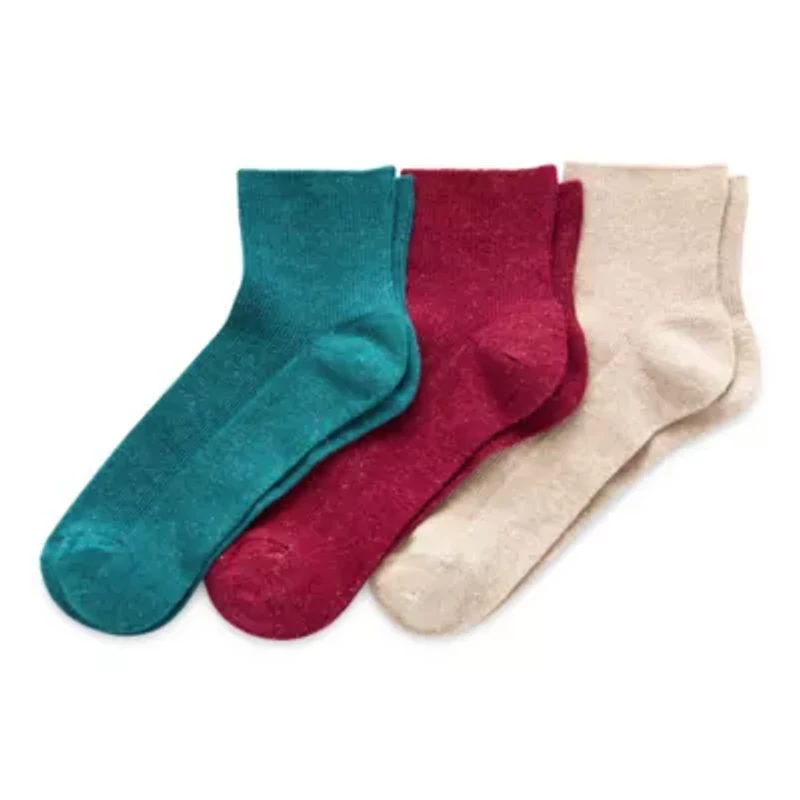 Mixit Fairy Dust Rib Womens 3 Pair Quarter Ankle Socks