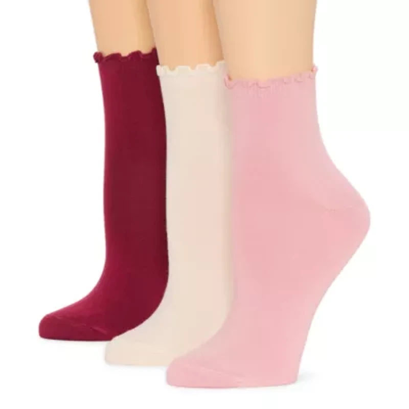 Mixit Lettuce Edge Womens 3 Pair Quarter Ankle Socks