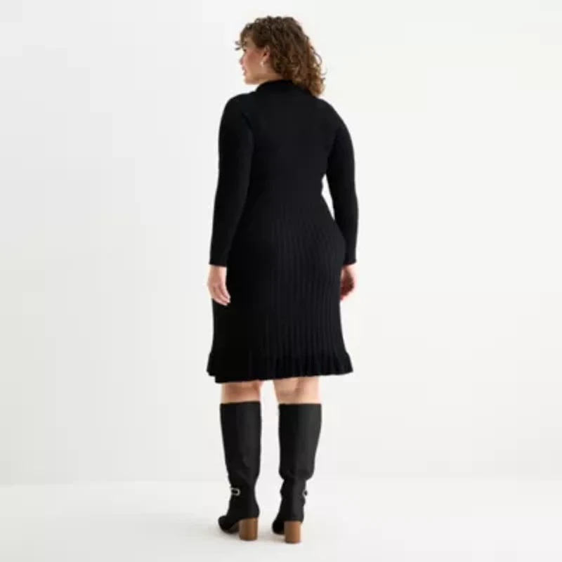 Robbie Bee Womens Long Sleeve Midi Sweater Dress Plus