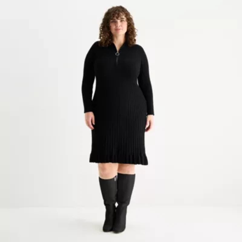 Robbie Bee Womens Long Sleeve Midi Sweater Dress Plus