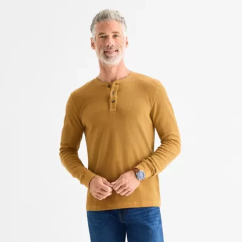 St. John's Bay Dexterity Mens Easy-on + Easy-off Sensory Friendly Henley Neck Long Sleeve Adaptive Classic Fit Thermal Top