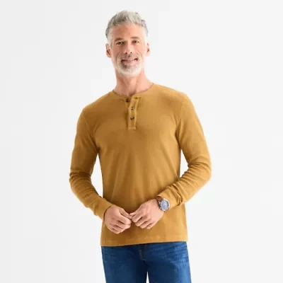 St. John's Bay Dexterity Mens Easy-on + Easy-off Sensory Friendly Henley Neck Long Sleeve Adaptive Classic Fit Thermal Top