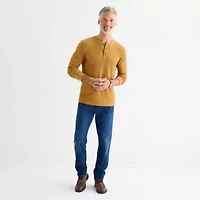 St. John's Bay Dexterity Mens Easy-on + Easy-off Sensory Friendly Henley Neck Long Sleeve Adaptive Classic Fit Thermal Top