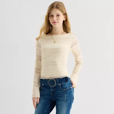 Arizona Womens Crew Neck Long Sleeve Juniors Layered Top