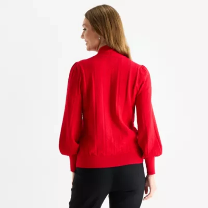 Liz Claiborne Womens Split Tie Neck Long Sleeve Pullover Sweater