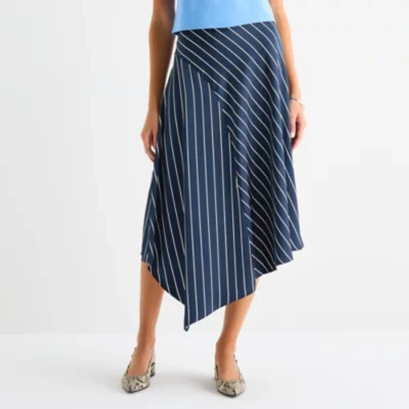 Worthington Womens Midi Asymmetrical Skirt