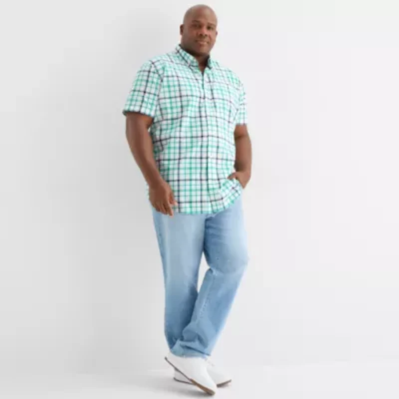 St. John's Bay Everyday Stretch Mens Short Sleeve Classic Fit Big and Tall Button-Down Shirt