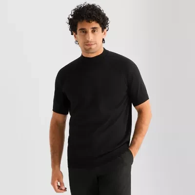 J. Ferrar Mens Mock Neck Short Sleeve Pullover Sweater