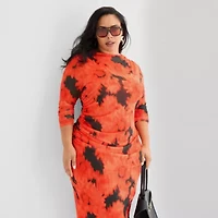 Ashley Graham Mesh Womens Plus Long Sleeve Floral Bodycon Dress