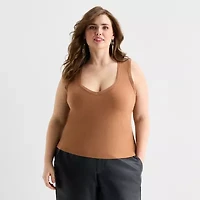 Ashley Graham Womens Plus U Neck Sleeveless Tank Top