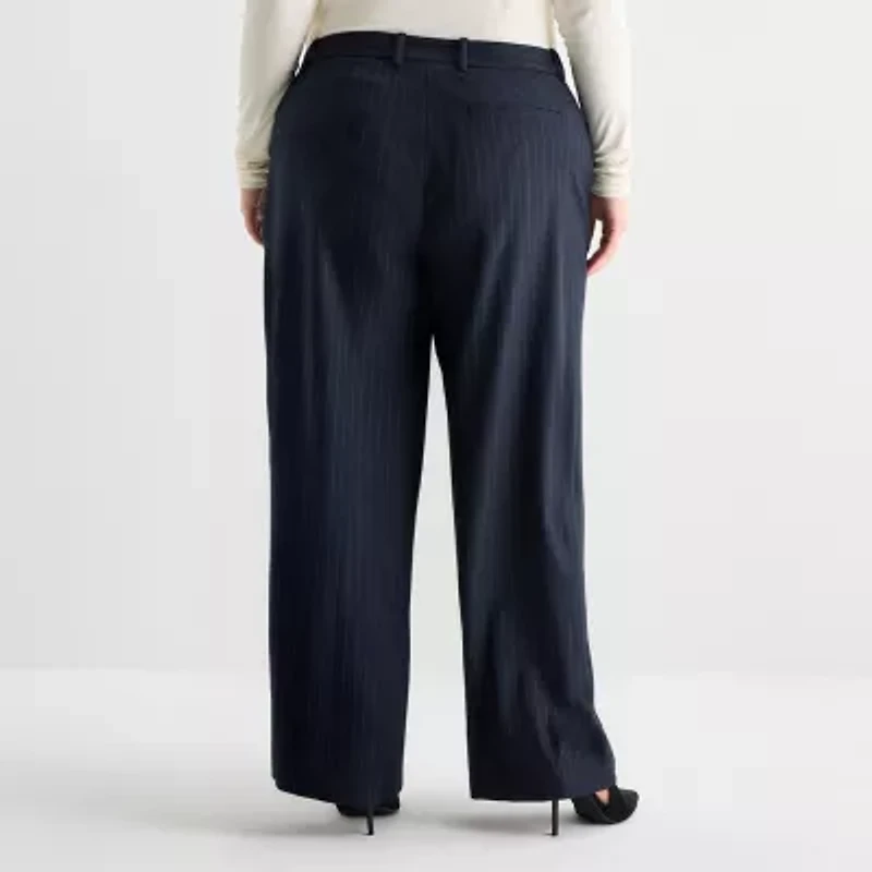 Ashley Graham Pin Stripe Womens Plus Wide Leg Trouser