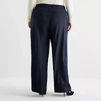 Ashley Graham Pin Stripe Womens Plus Wide Leg Trouser