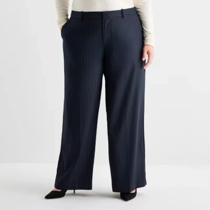 Ashley Graham Pin Stripe Womens Plus Wide Leg Trouser