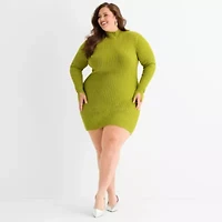 Ashley Graham Womens Plus Long Sleeve Casual Bodycon Dress