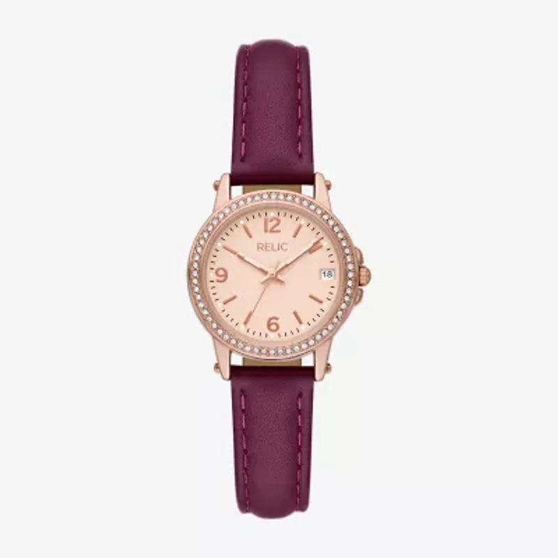 Relic By Fossil Matilda Womens Rose Goldtone Leather Strap Watch Zr37306