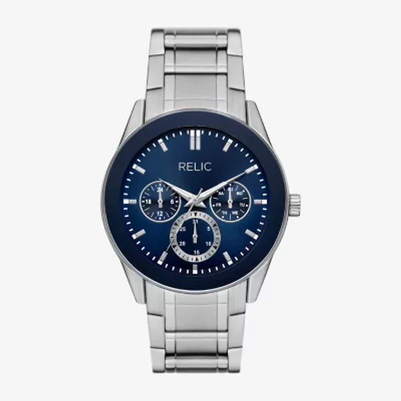 Relic By Fossil Rylan Mens Silver Tone Stainless Steel Bracelet Watch Zr77344
