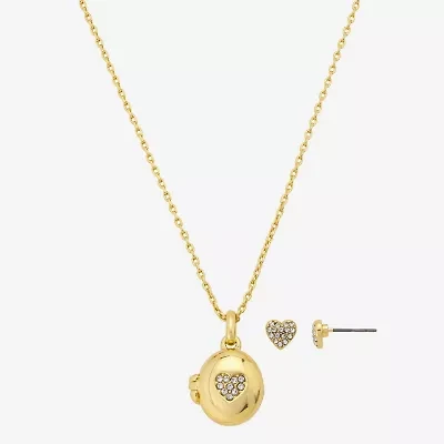 Bijoux Bar Delicates Gold Tone Womens Glass Heart 2-pc. Jewelry Set